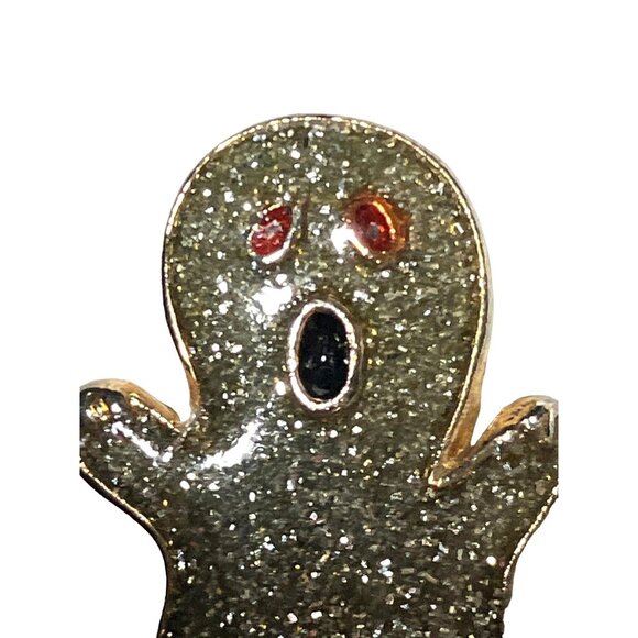 Halloween Glitter Ghost Pin Brooch Gold Tone Boo Fashion Jewelry - Picture 2 of 8